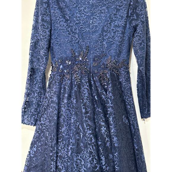 Mac Duggal Floral Waist Long Sleeve Dress Navy Size 6 NWT 112181 Elegant MOB - Picture 15 of 16
